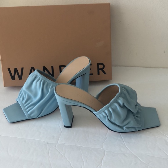 Wandler Ava Mule Lambskin Leather Sky Blue Shoes Heels Italy 38/ 8B - Picture 8 of 13